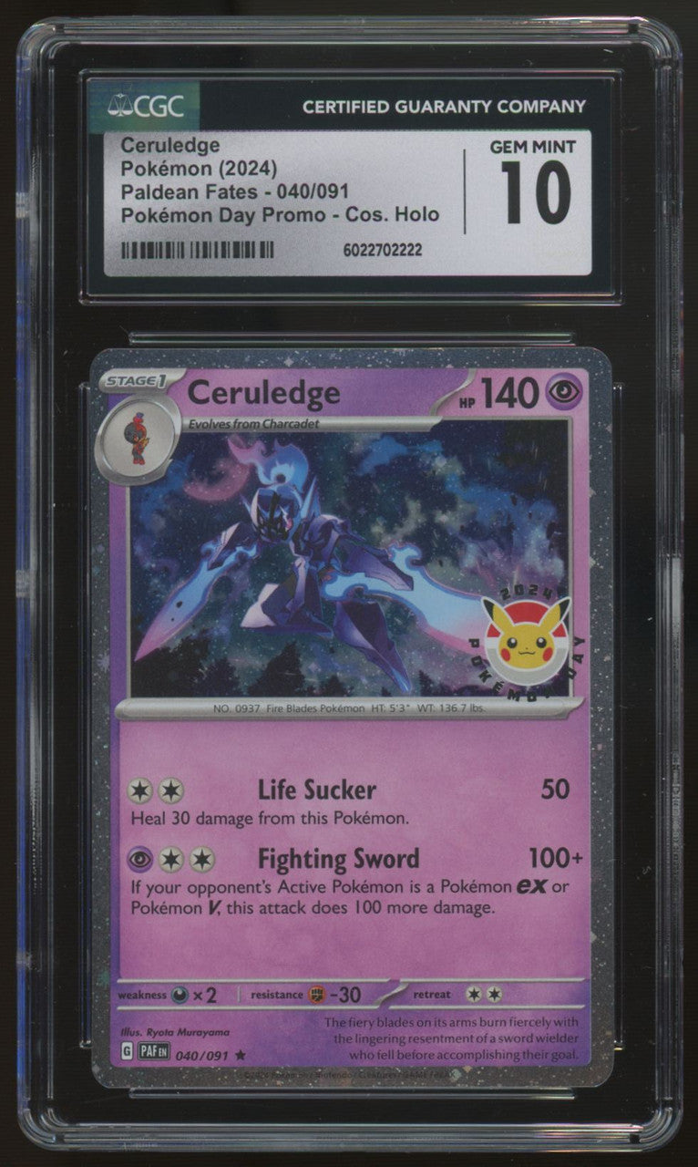 2024 Pokemon Ceruledge Pokemon Day Cosmo Holo Promo #040 CGC 10