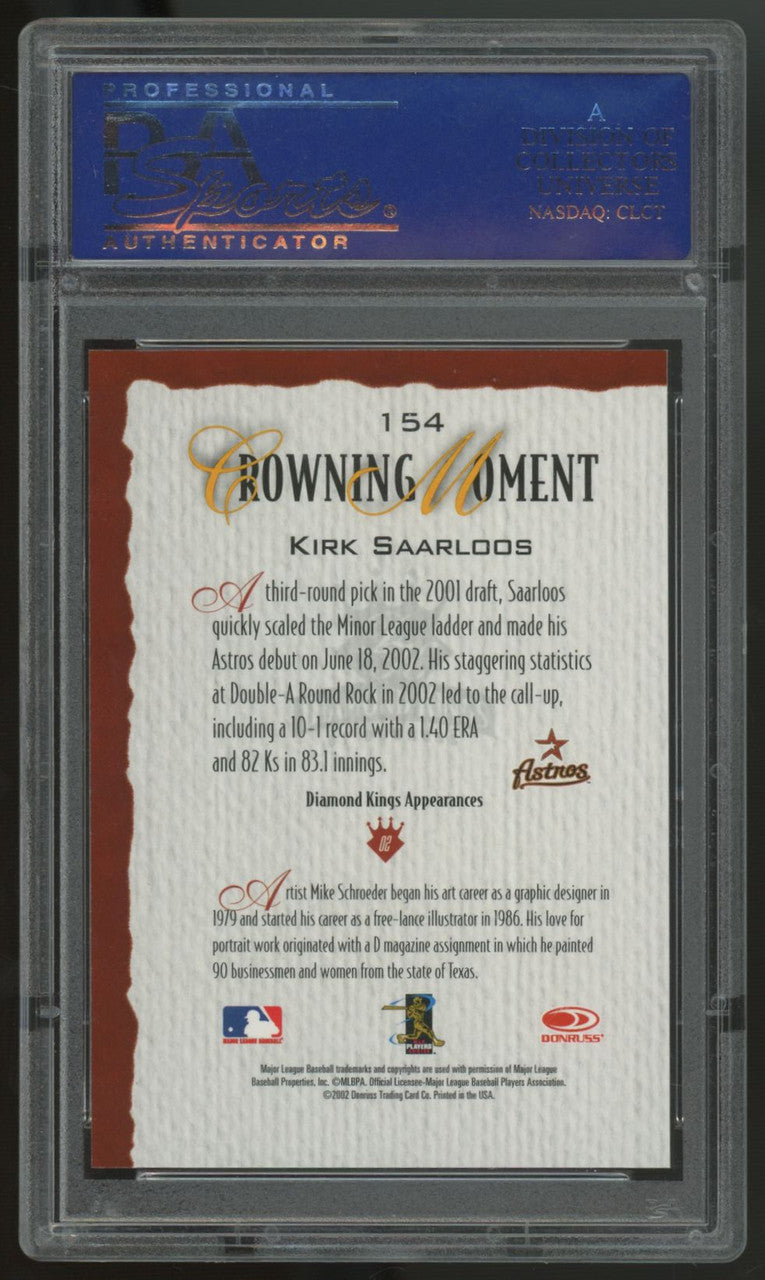 2002 Donruss Diamond Kings Kirk Saarloos RC #154 PSA 10