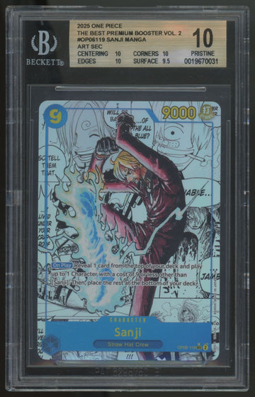 2025 One Piece Sanji The Best Premium Booster Vol 2 Manga SEC #OP06-119 BGS 10