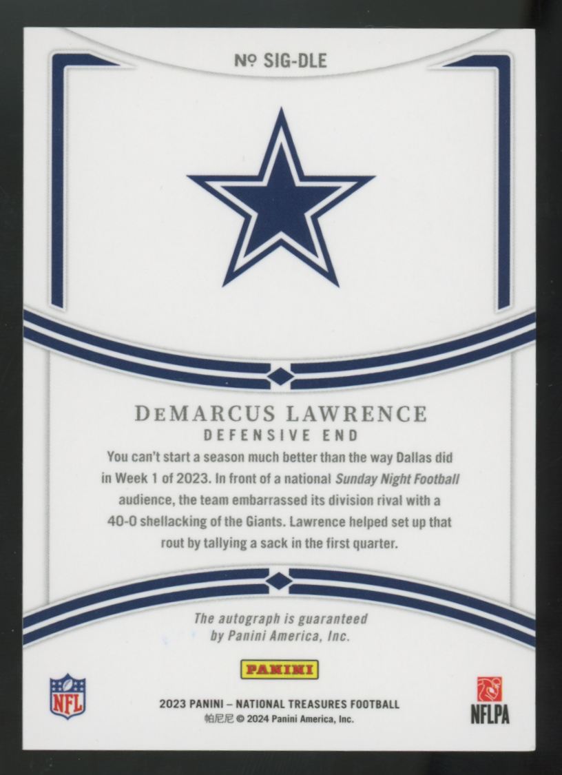 2023 Panini National Treasures DeMarcus Lawrence Gold Auto /49 #SIG-DLE