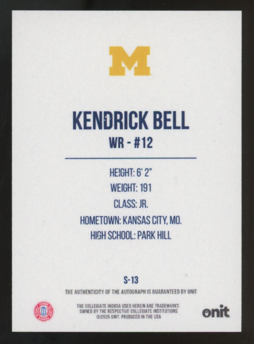 2025 Onit University Of Michigan Kendrick Bell Blue Auto #S-13