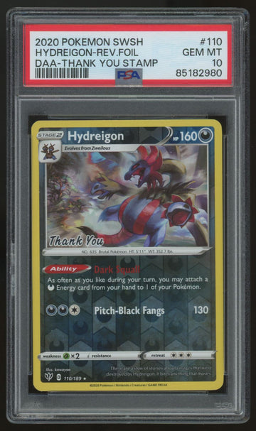 2020 Pokemon Hydreigon Thank You Stamp Reverse Foil #110 PSA 10
