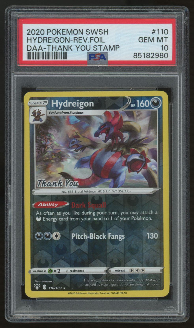 2020 Pokemon Hydreigon Thank You Stamp Reverse Foil #110 PSA 10