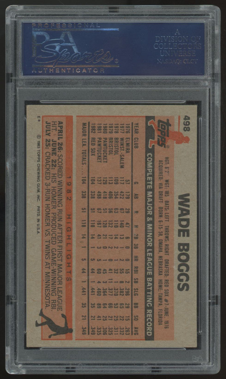 1983 Topps Wade Boggs RC Signed Auto #498 PSA/DNA Authentic
