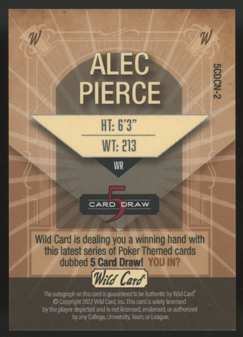 2022 Wild Card 5 Card Draw Alec Pierce RC Auto /4 #5CDCN-2