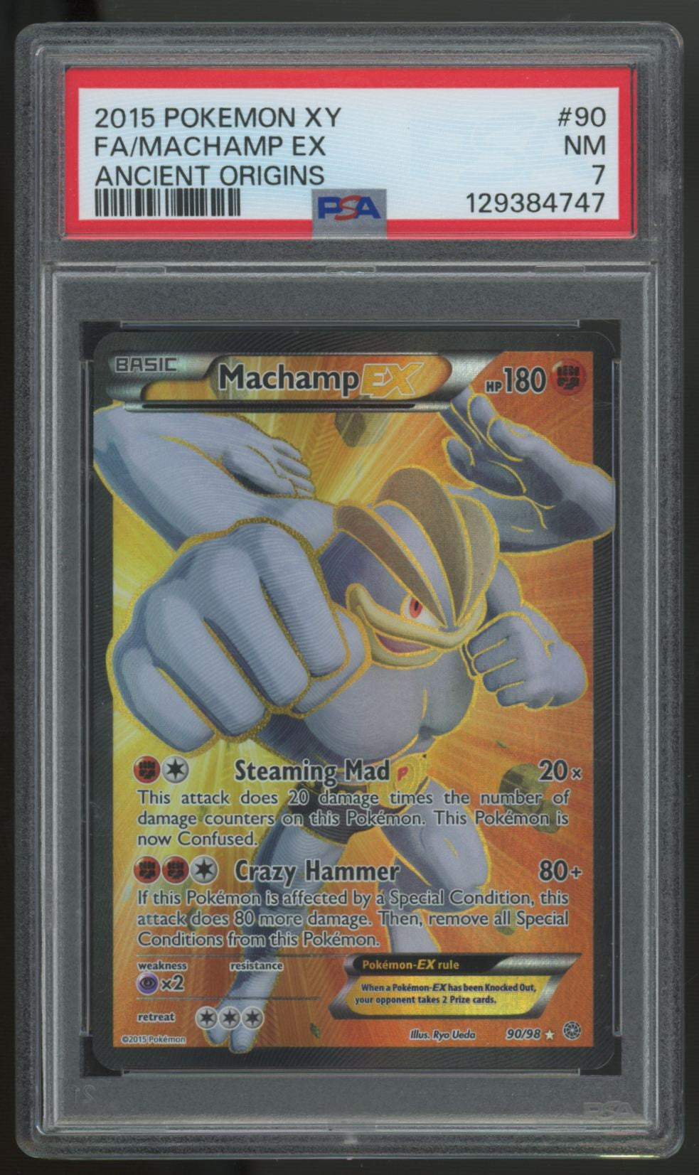 2015 Pokemon Machamp EX Ancient Origins Full Art #90 PSA 7
