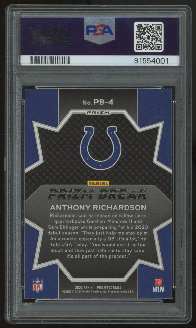2023 Prizm Anthony Richardson RC Prizm Break Green Prizm #PB4 PSA 10