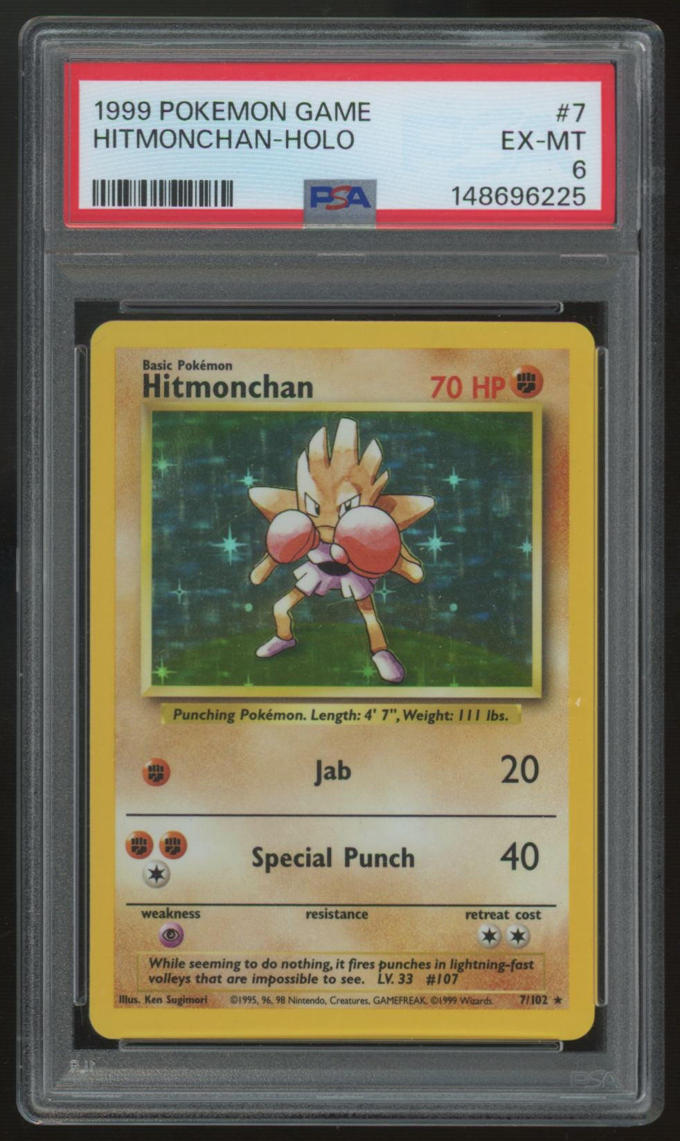 1999 Pokemon Hitmonchan Base Set Holo #7 PSA 6