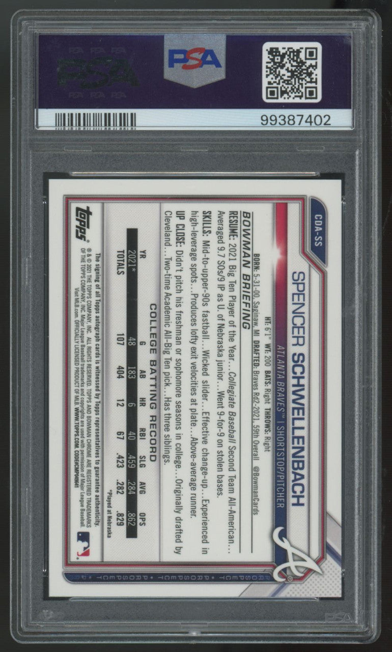 2021 Bowman Chrome Draft Spencer Schwellenbach 1st Auto #CDA-SS PSA 10