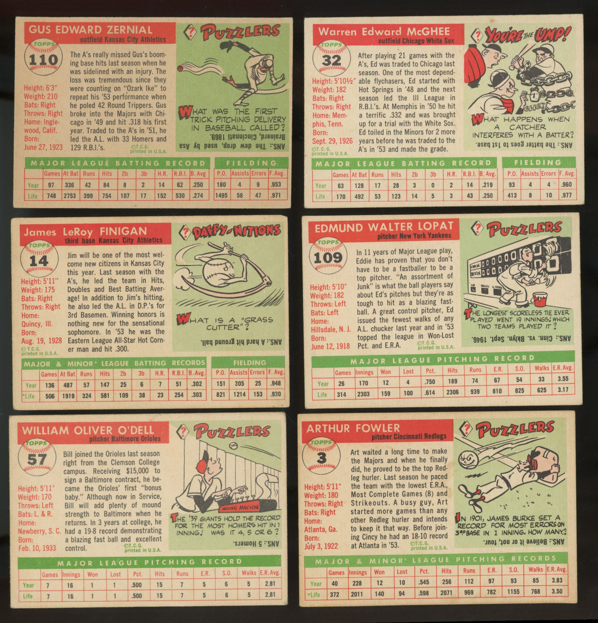 1954/1955/1956 Topps Baseball (Lot Of 18) VG
