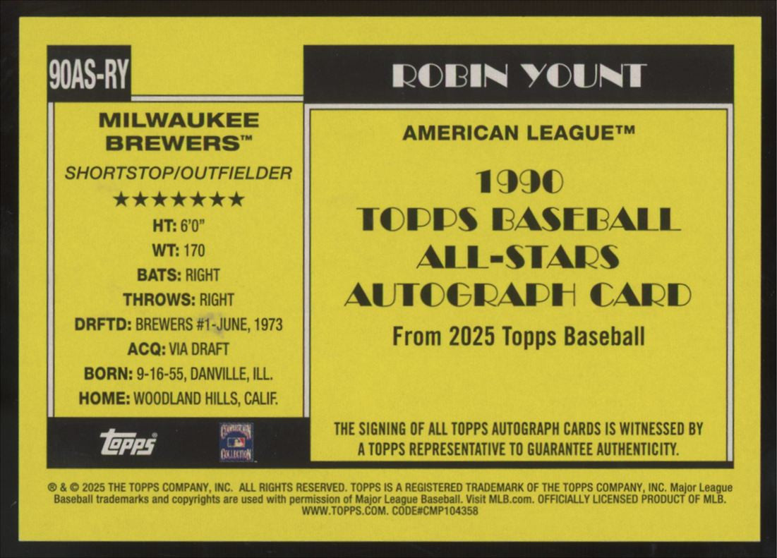 2025 Topps Series Two Robin Yount 1990 All-Stars Auto #90AS-RY
