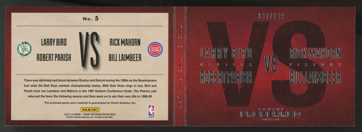 2013-14 Preferred Larry Bird Parish Mahorn Laimbeer Quad Patch Booklet /149