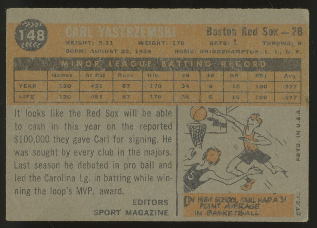 1960 Topps Carl Yastrzemski RC Star Rookie #148 VG