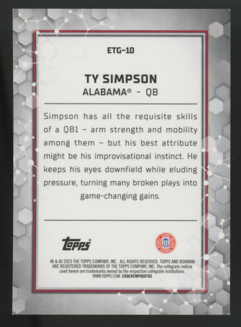 2023 Bowman's Best U Ty Simpson Gold Elements Of The Game /50 #ETG-10