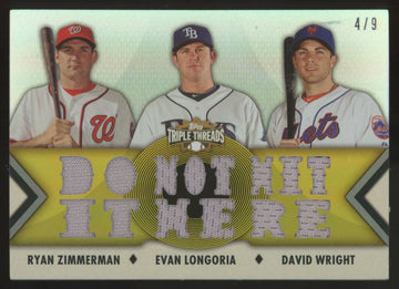 2012 Triple Threads Zimmerman/Longoria/Wright Gold Combo Relic /9 #TTRC-26