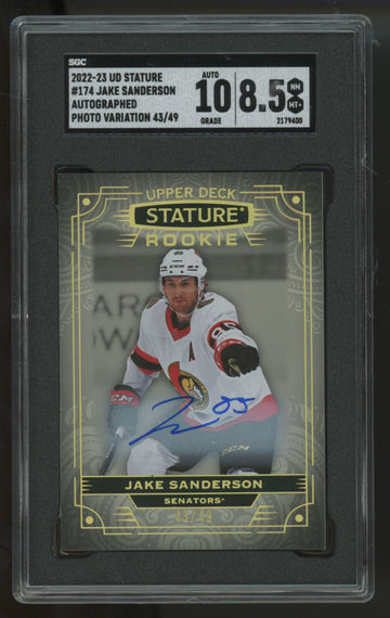 2022-23 UD Stature Jake Sanderson RC Auto Photo Variation /49 #174 SGC 8.5 10