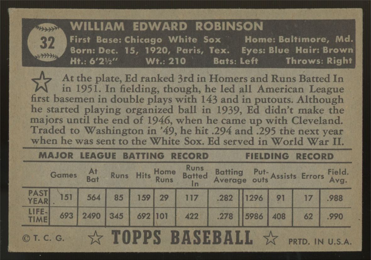 1952 Topps Eddie Robinson #32 VG