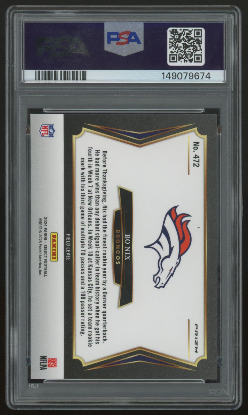 2024 Select Bo Nix RC Field Level Silver #472 PSA 10