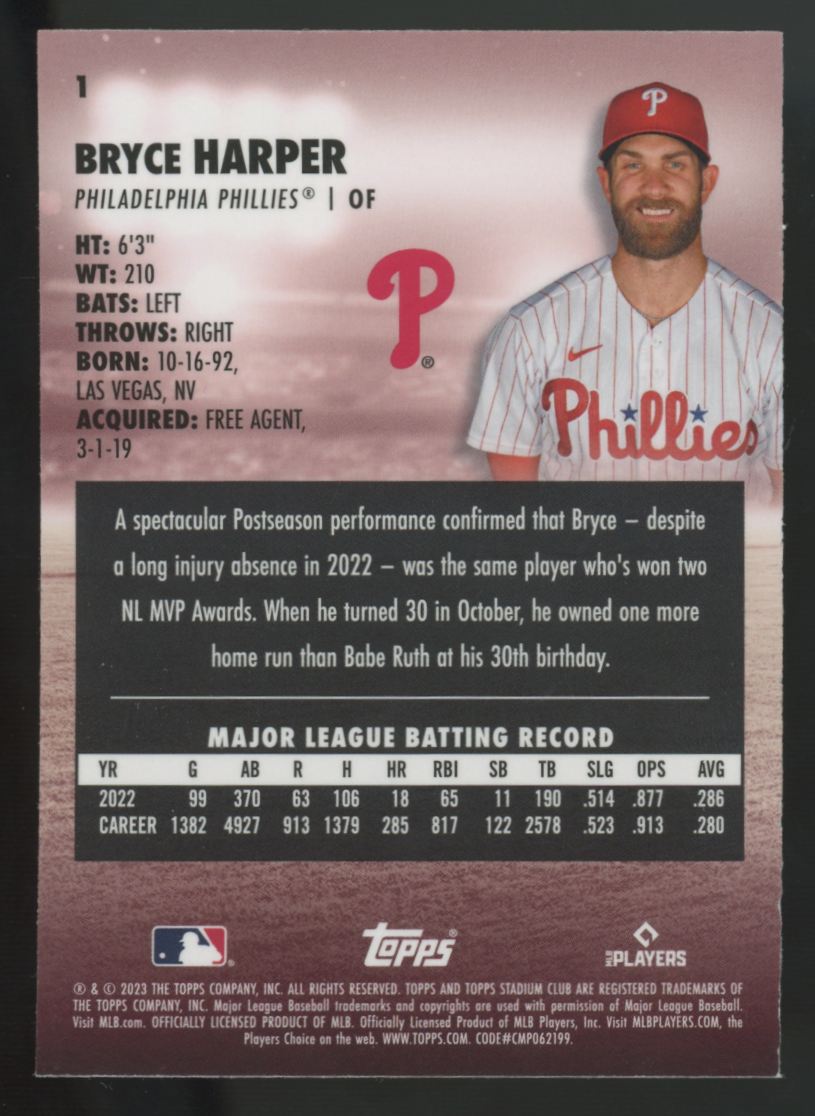 2023 Topps Stadium Club Bryce Harper Chrome Gold Minted SSP #1
