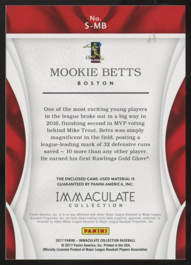 2017 Panini Immaculate Collection Mookie Betts Patch /99 #S-MB