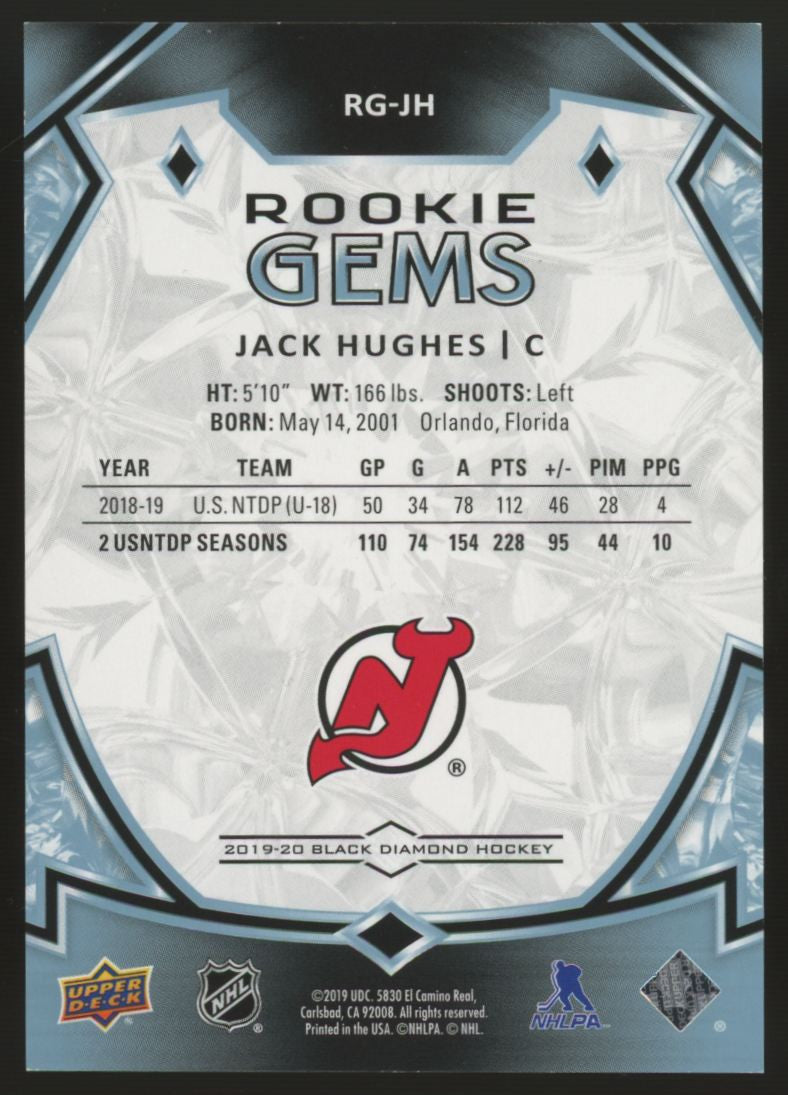 2019/20 Black Diamond Jack Hughes RC Rookie Gems /99 #TG-JH