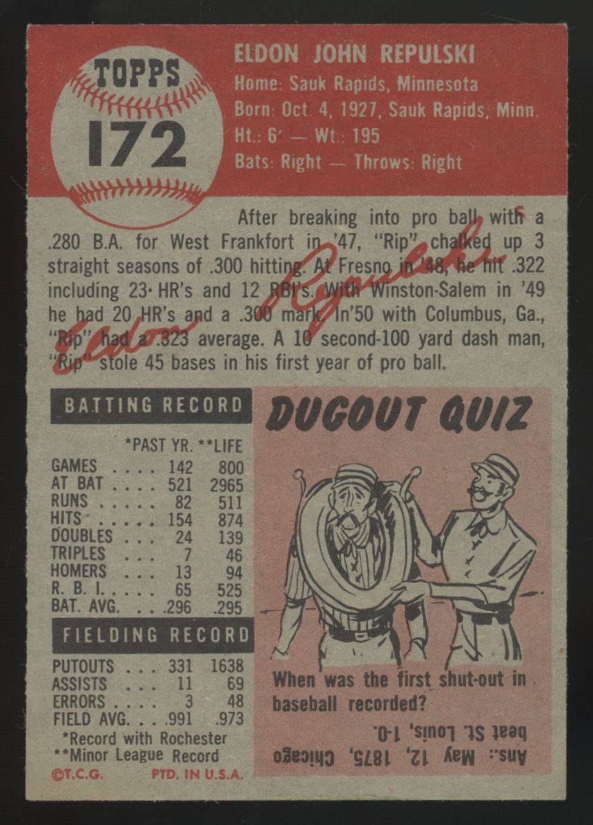 1953 Topps Rip Repulski RC #172 NM