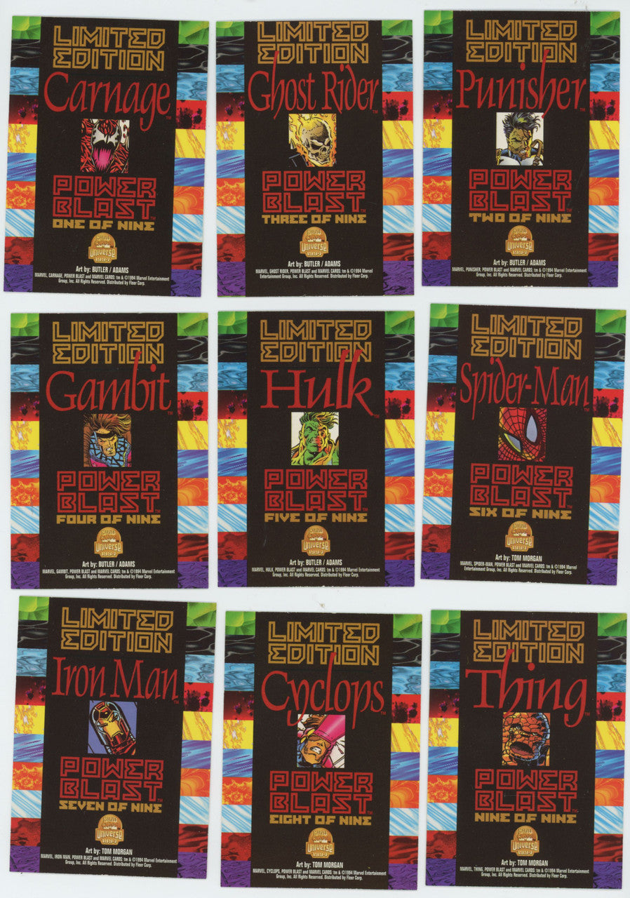 1994 Fleer Marvel Universe Power Blast Complete Set (9) NM