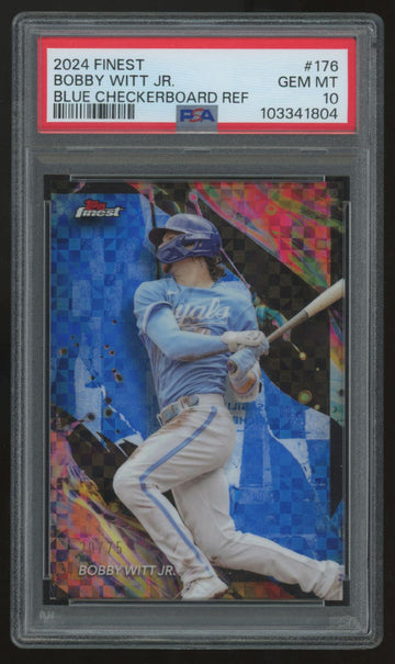 2024 Topps Finest Bobby Witt Jr. Blue Checkerboard Refractor /75 #176 PSA 10