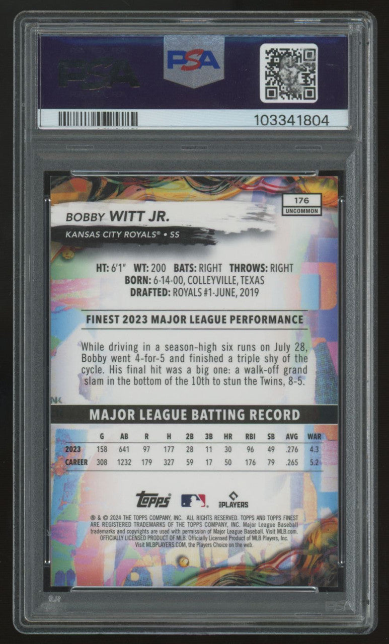 2024 Topps Finest Bobby Witt Jr. Blue Checkerboard Refractor /75 #176 PSA 10