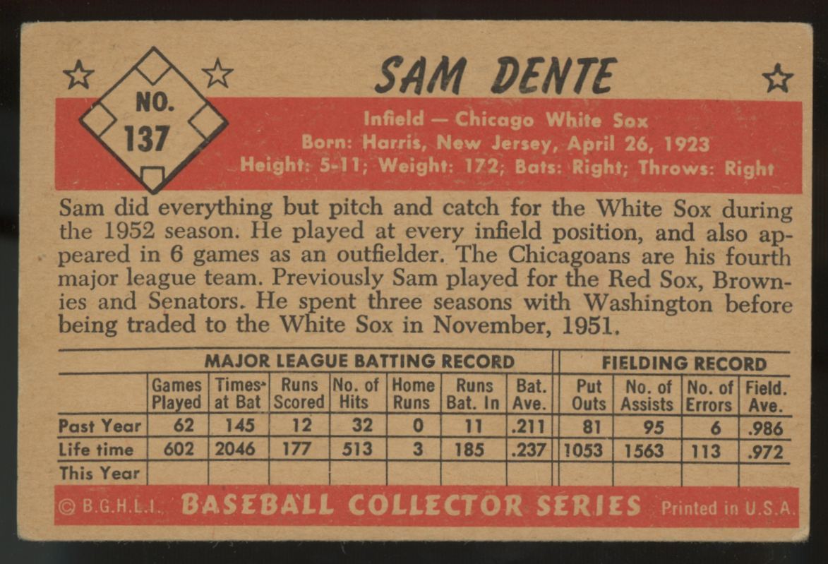 1953 Bowman Sam Dente #137 EX