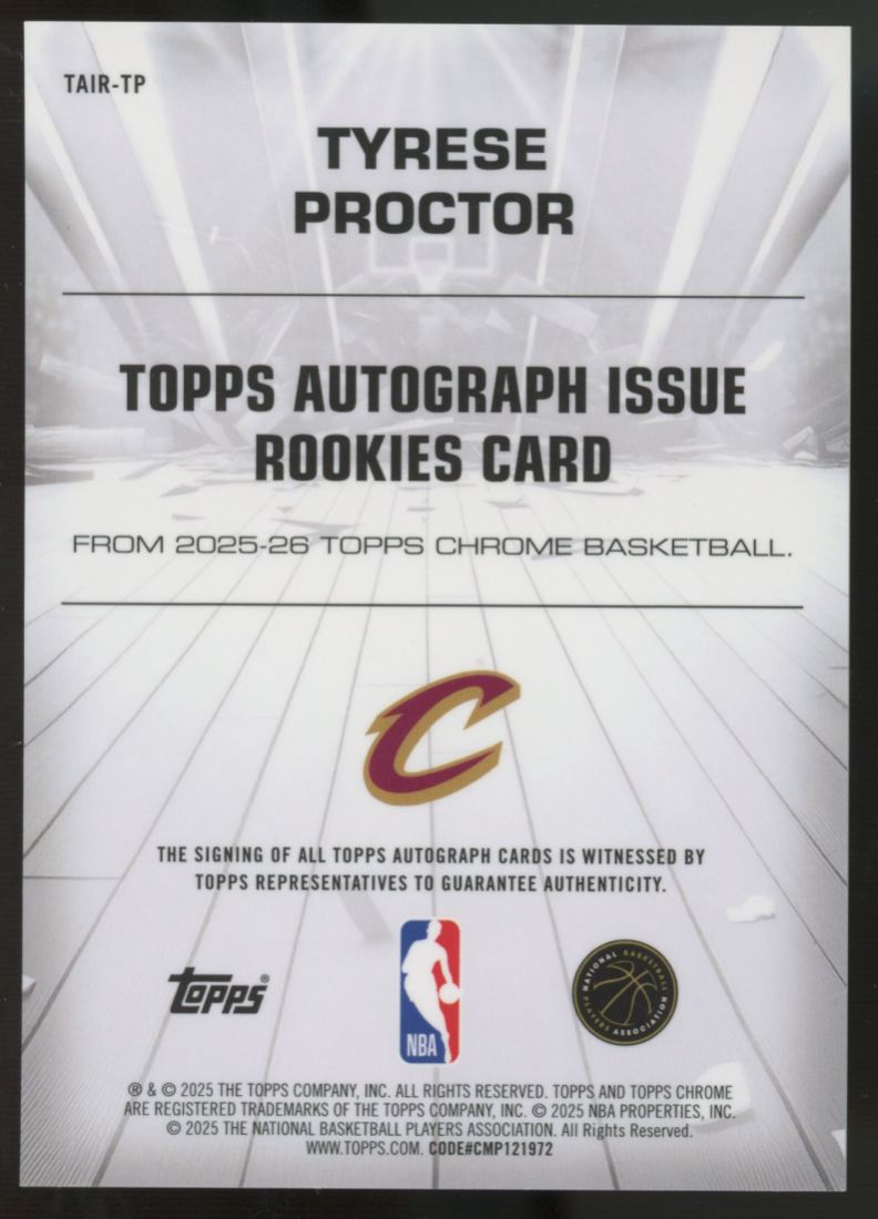 2025-26 Topps Chrome Tyrese Proctor RC Purple Refractor Auto /75 #TAIR-TP