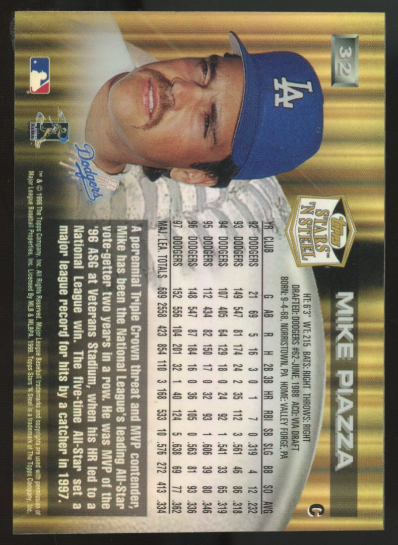 1998 Topps Stars 'N Steel Mike Piazza Holographic Gold Refractor #32