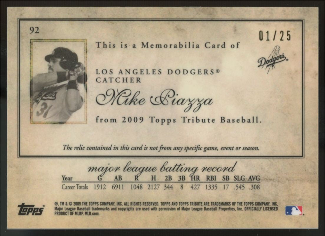2009 Topps Tribute Mike Piazza Gold Relic /25 #92