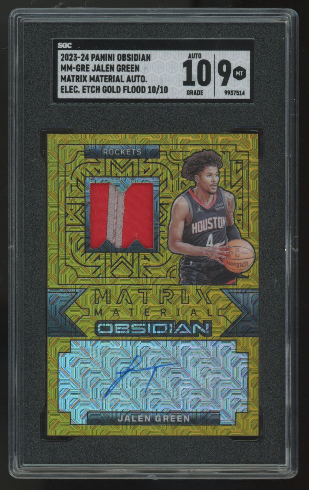 2023-24 Panini Obsidian Jalen Green Gold Flood Matrix Patch Auto /10 SGC 9 10
