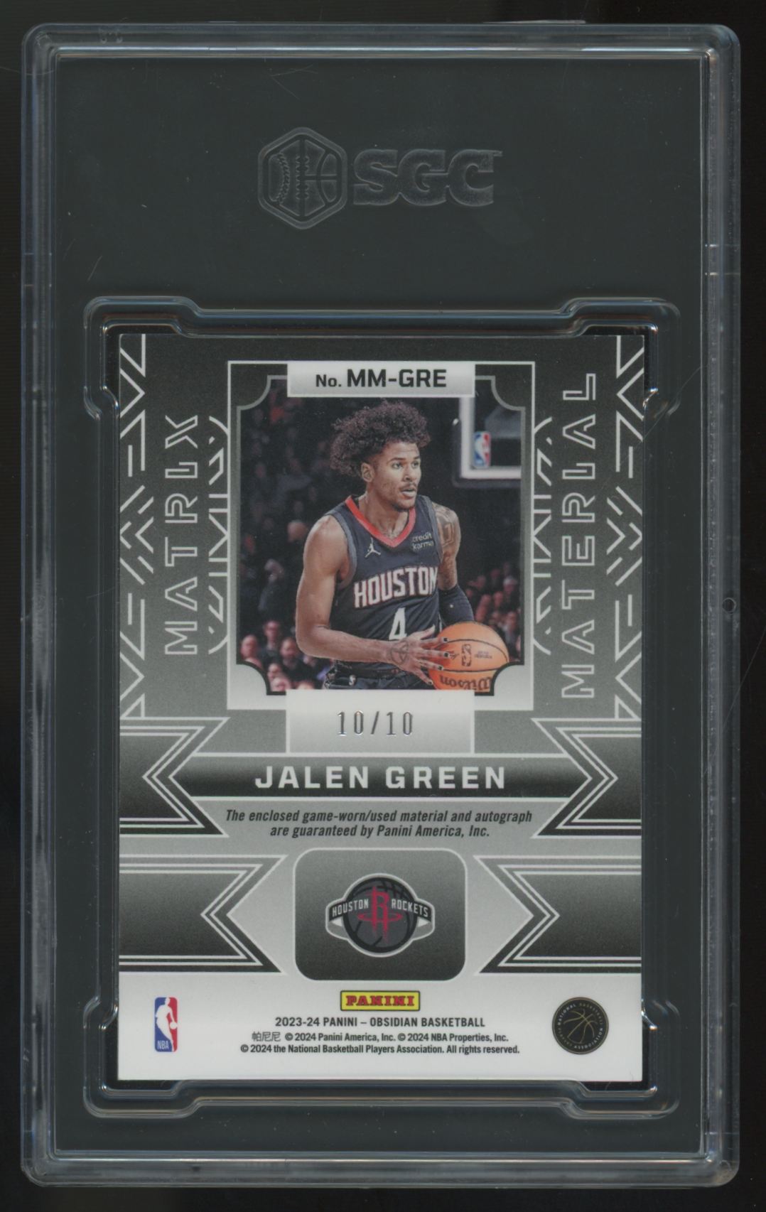 2023-24 Panini Obsidian Jalen Green Gold Flood Matrix Patch Auto /10 SGC 9 10