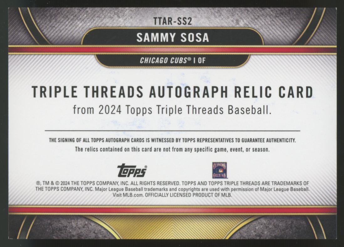 2024 Topps Triple Threads Sammy Sosa Emerald Auto Relics Patch /18 #TTAR-SS2