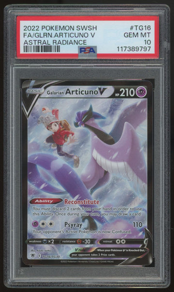 2022 Pokemon Galarian Articuno V Astral Radiance Full Art #TG16 PSA 10