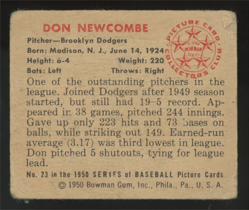 1950 Bowman Don Newcombe Picture Card #23 Poor