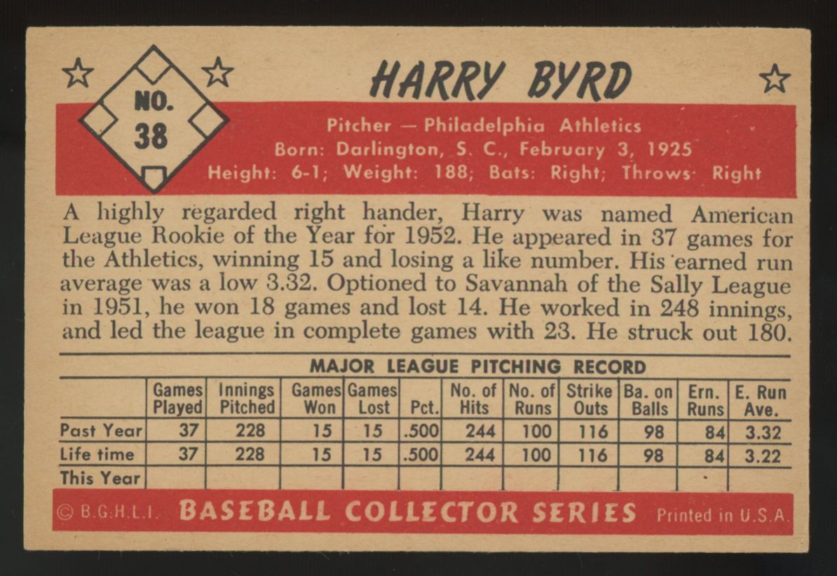 1953 Bowman Color Harry Byrd #38 EX