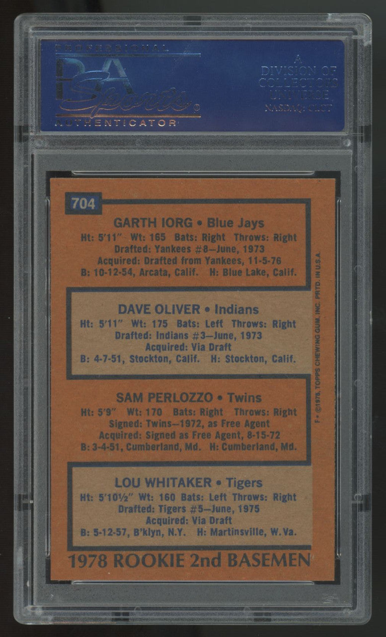 1978 Topps Lou Whitaker RC Rookie 2nd Basemen #704 PSA 8
