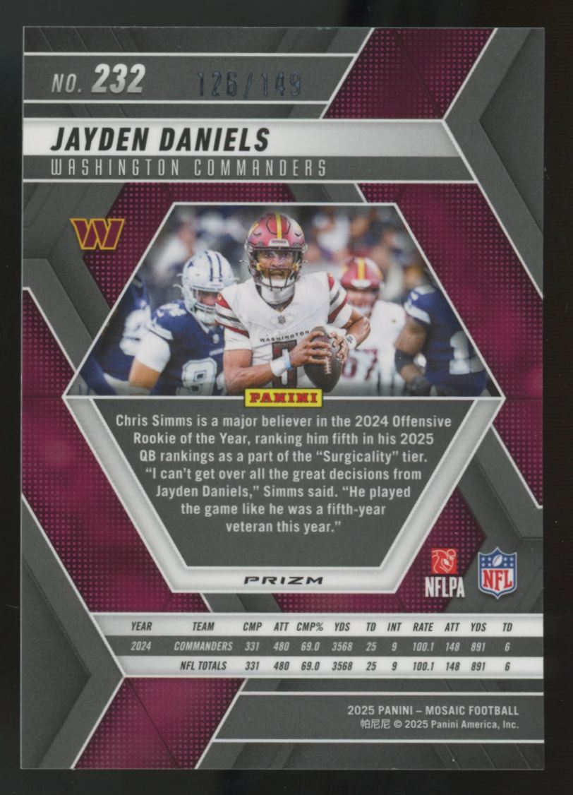 2025 Panini Mosaic Jayden Daniels Silver Knight /149 #232