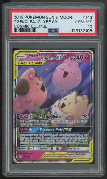 2019 Pokemon Togepi & Cleffa & Igglybuff GX Cosmic Eclipse Holo #143 PSA 10
