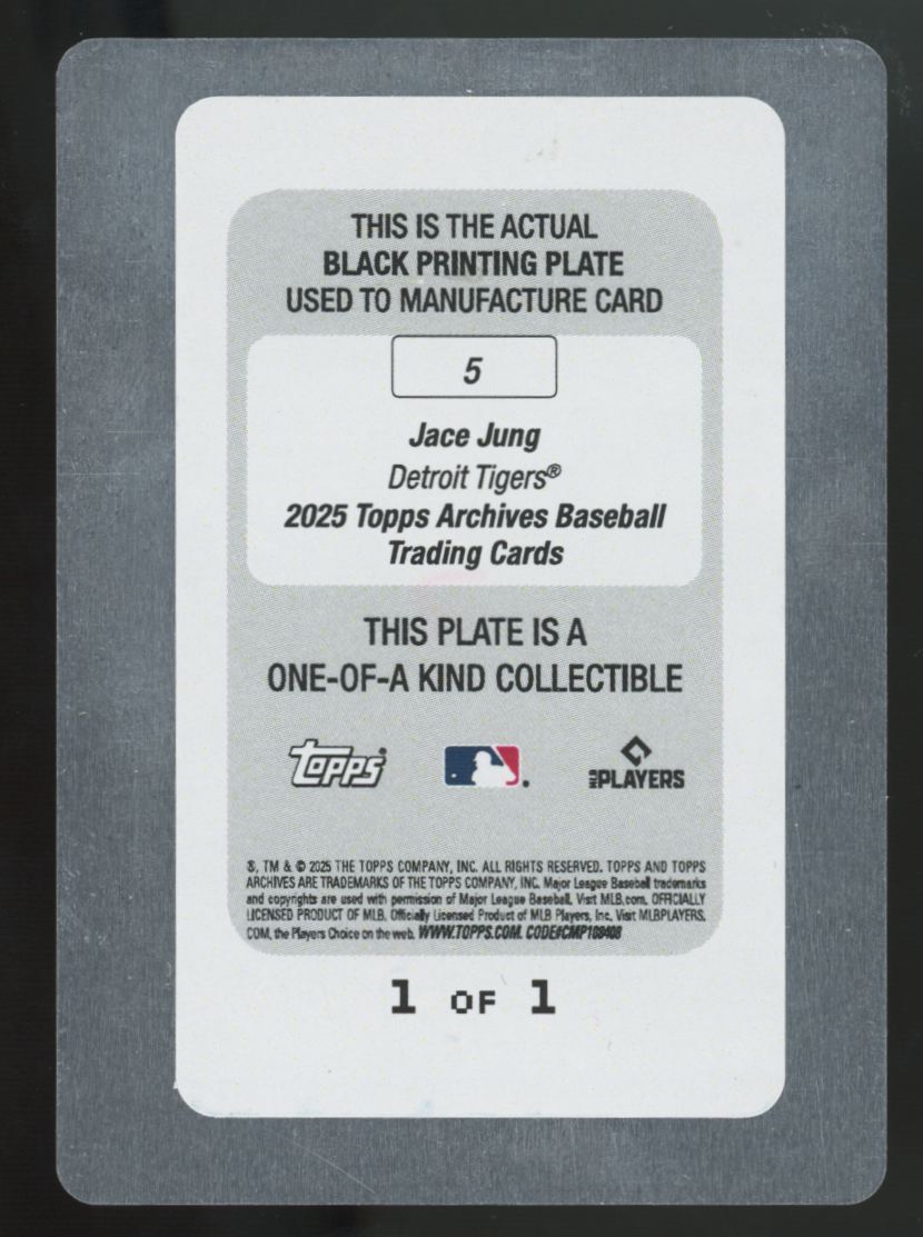 2025 Topps Archives Jace Jung RC Black Printing Plate 1/1 #5