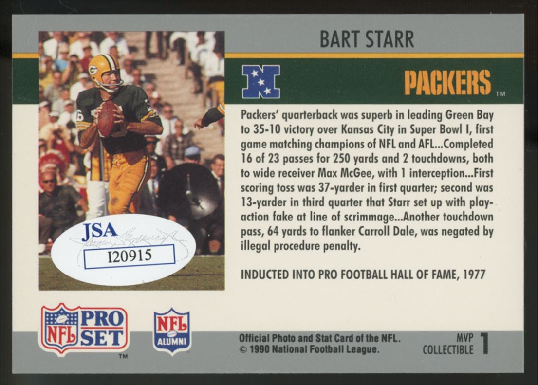 1990 Pro Set Bart Starr Signed IP Auto #1 JSA Authentic