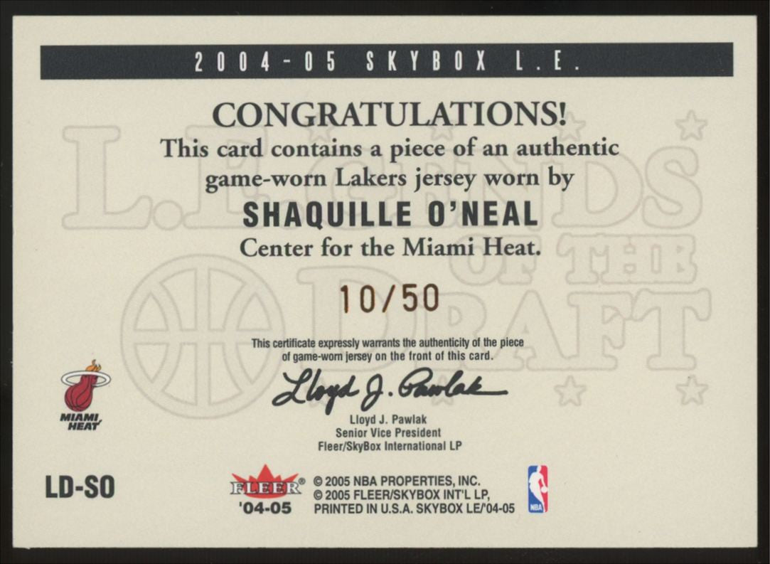 2004-05 Skybox L.E. Shaquille O'Neal Bronze Legends Of The Draft Patch /50