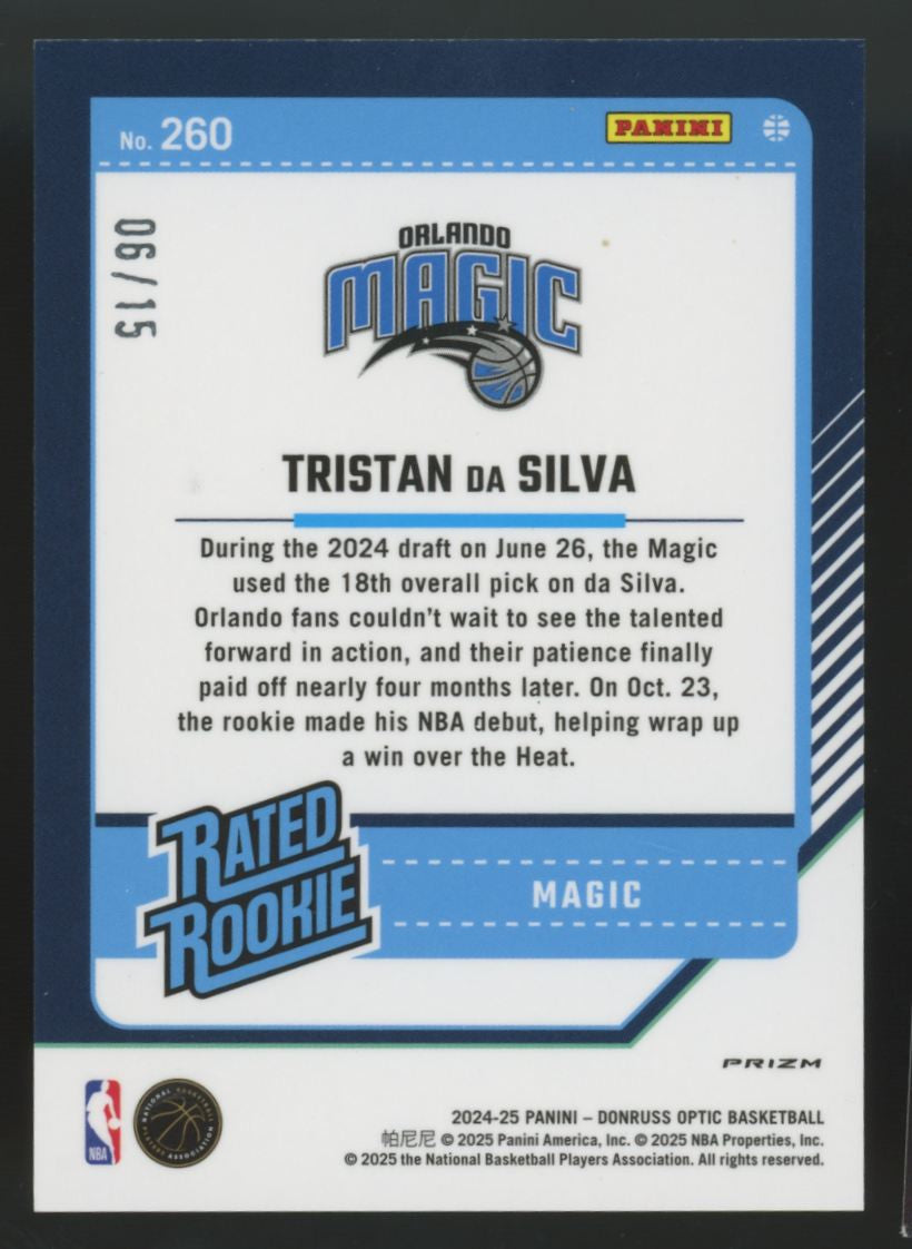 2024-25 Donruss Optic Tristan Da Silva RC Rated Rookie Blue Glitter /15 #260
