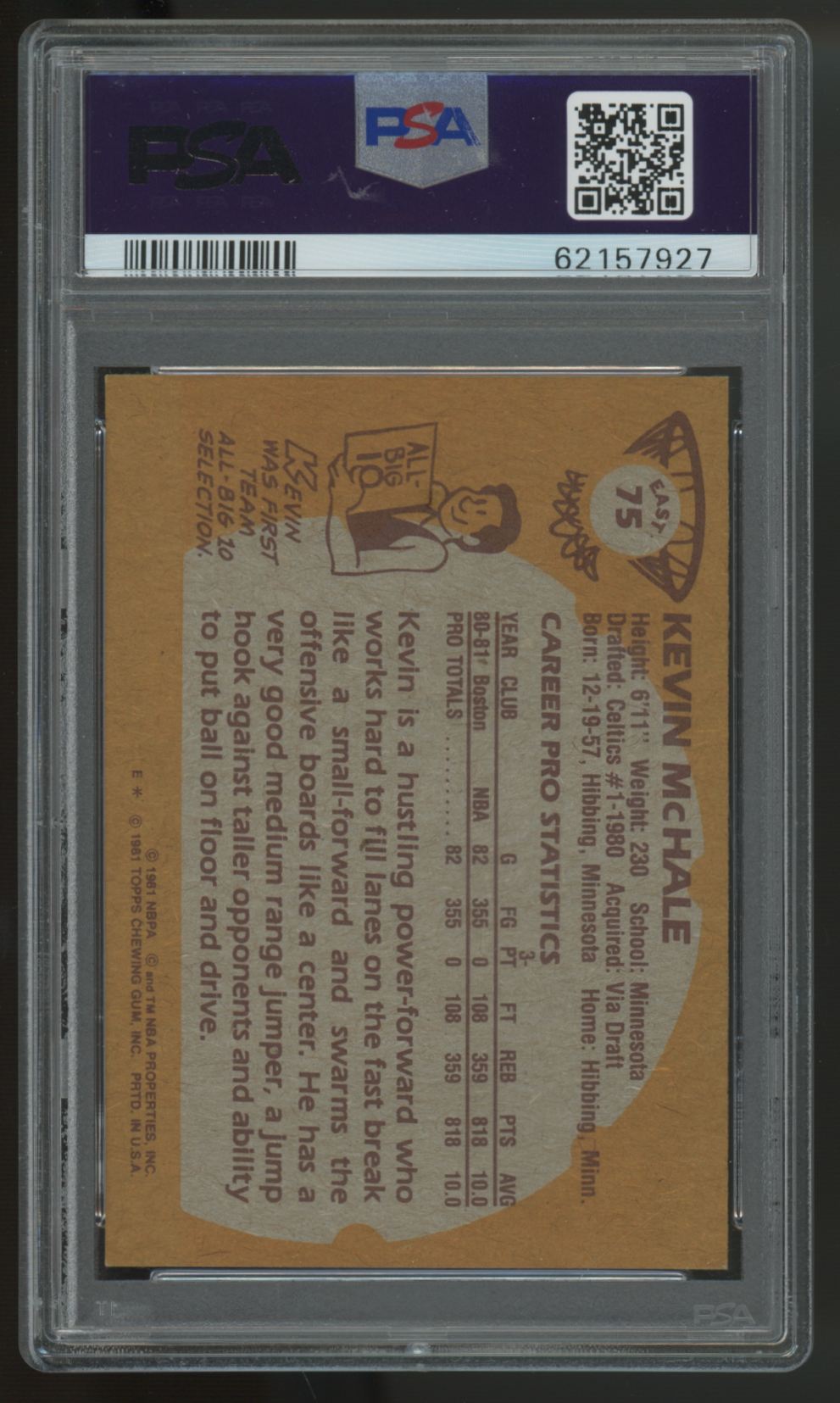 1981-82 Topps Kevin McHale RC Draft #75 PSA 8
