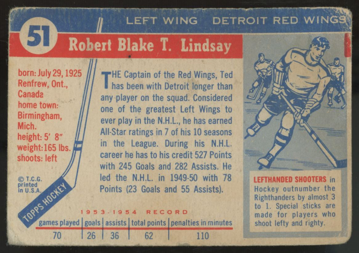 1954-55 Topps Ted Lindsay #51 Poor
