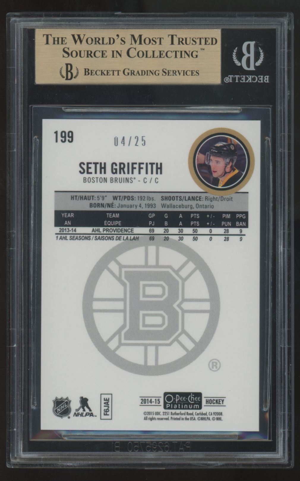 2014-15 O-Pee-Chee Platinum Seth Griffith RC Black Ice /25 #199 BGS 9.5