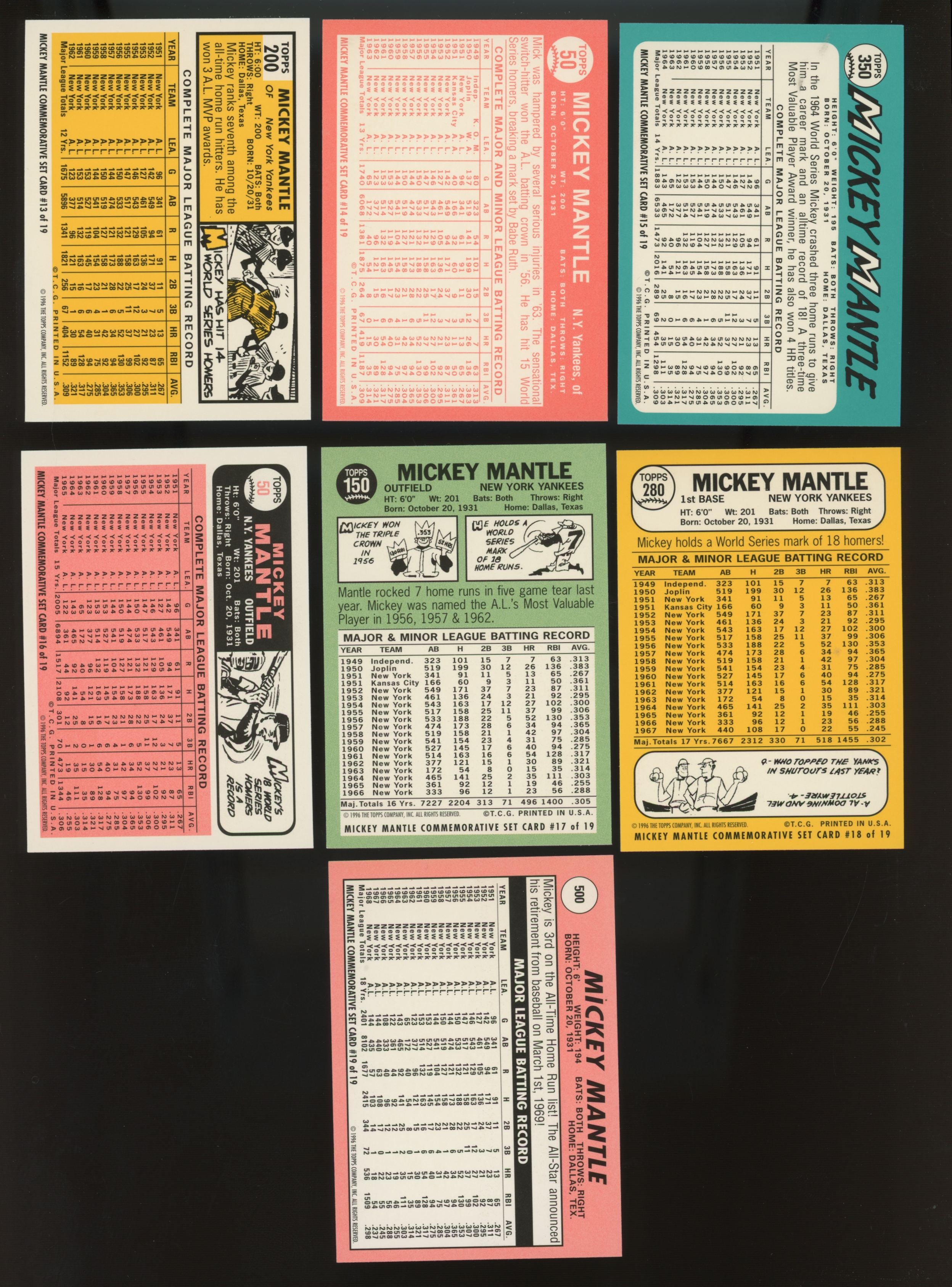 1996 Topps Mickey Mantle Complete Commemorative Set (19/19)